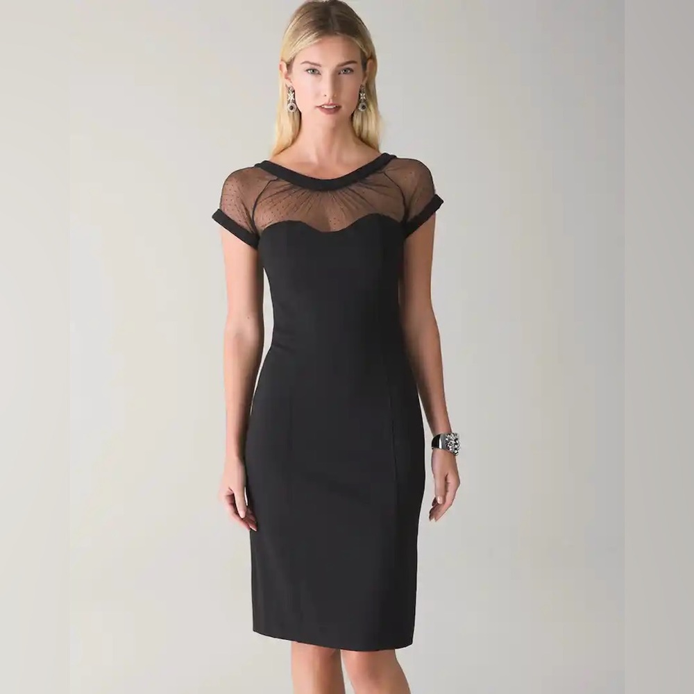 White House Black Market Black Dress with Polka Dot Mesh